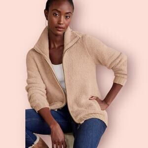 Soft Surroundings Lyla Teddy Cardigan Full Zip Sesame Light Brown Sz S